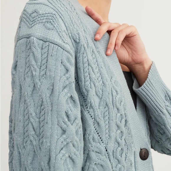 Vince - Aran Cable Cardigan in Light Sea Stone. Size 1x - Picture 2 of 6